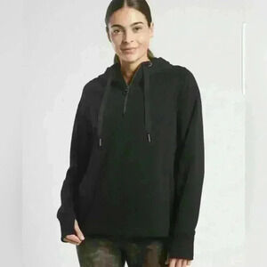 Athleta Cozy Karma 1/4 Zip Hoodie Sweatshirt Black XS Fleece Lined
